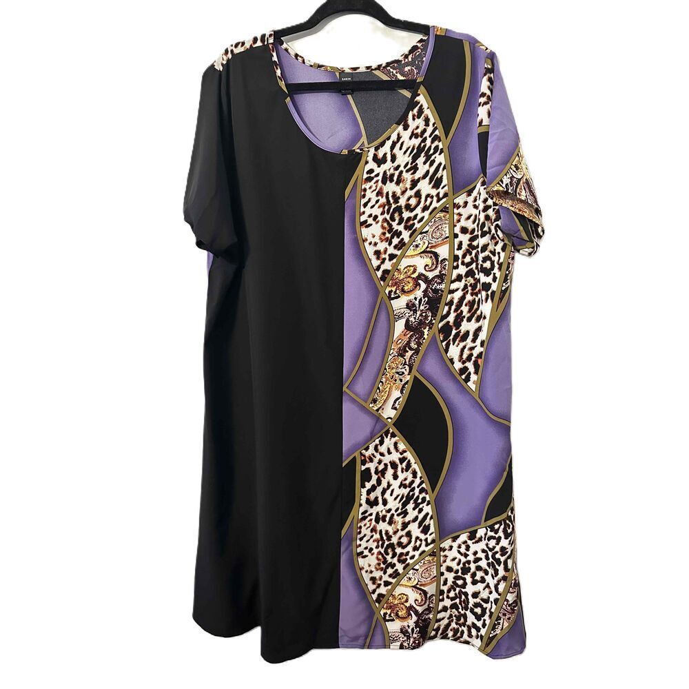 NWT Shein Curve Dress Womens Size 2XL Multicolor Animal Print Shift Shortsleeve